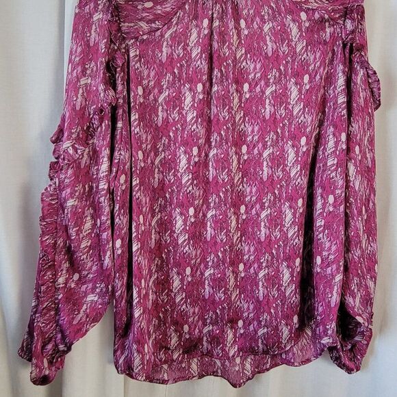 Vintage Ophelia Roe Large Feminine Blouse ruffled Tie Semi Sheer geometric Y2K - Picture 4 of 11